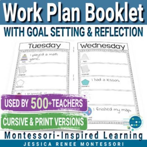 Montessori work plam | TPT Montessori Work Plan, Student Goal Setting, Progress Journal, Montessori Work, Goal Setting For Students, Picture Clues, Mini Booklet, Math Materials, Picture Prompts