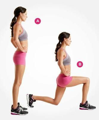 lunges-ejercicio Outer Thigh Fat, Lunge Workout, Plie Squats, Lose Thigh Fat, Get Toned, Thigh Fat, Jumping Jacks, Leg Workout, Easy Workouts