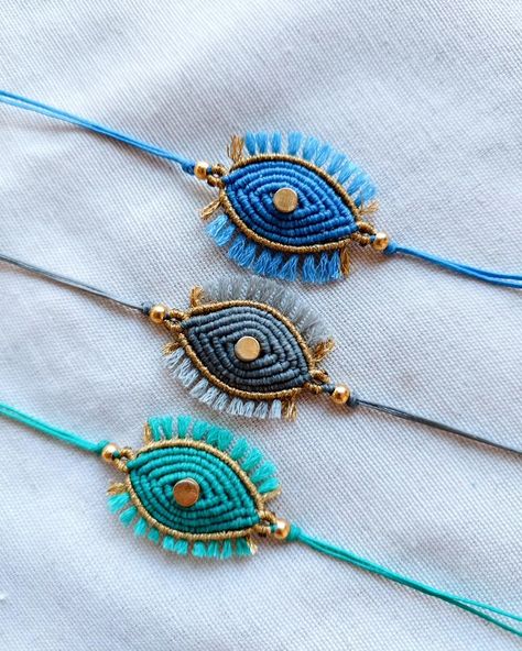 #macrame#micromacrame#handmade Macrame Evil Eye Bracelet, Rakhi Photoshoot, Rakhi Making, Diy Friendship Bracelets Tutorial, Macrame Jewellery, Beaded Jewelry Bracelets, Bracelets Tutorial, Friendship Bracelets Tutorial, Black Cat Art