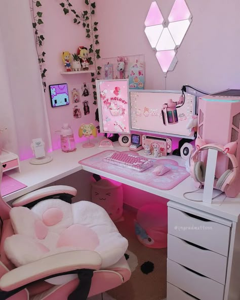 Girls Room Diy, Kawaii Bedroom, Pink Games, Gamer Setup, Gamer Room Decor, Gaming Room Setup, Cute Room Ideas, Gamer Room, Kawaii Room