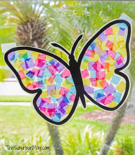 Kids Suncatcher Craft, Suncatcher Template, Butterfly Crafts Preschool, Butterfly Art And Craft, Mess Free Craft, Suncatcher Diy, Butterfly Suncatcher, About Butterfly, Suburban Mom