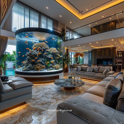 Design By Dorna | 🐠🐟 Design . . . . #ai #aiart #aiarchitecture #aiinterior #aiinteriors#midjourney #chatgpt #design #modernarchitecture #modern #art… | Instagram Interior Design Fish Tank, Luxury Aquarium, Home Aquarium Aesthetic, Luxury Home Aquarium, Large Home Aquarium, Bunk Bed Rooms, Creative Kitchen, Home Aquarium, Luxury Living Room Design