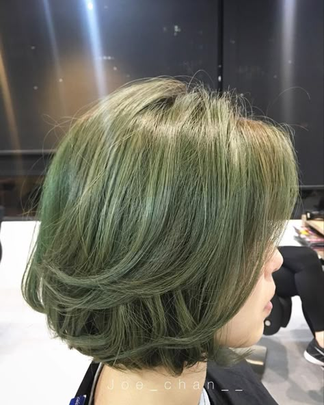 Swamp Green Hair, Olive Color Hair, Olive Green Hair Color, Short Wet Hairstyles, Green Grey Hair, Ash Green Hair Color, Olive Hair Colour, Olive Green Hair, Green Hair Men