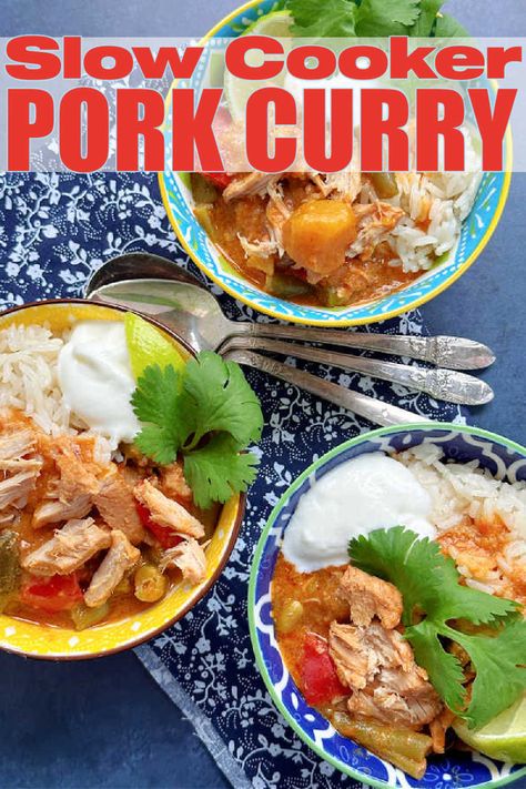 Pork Curry | Foodtastic Mom #porkcurry #porkrecipes #curryrecipes #slowcookerrecipes via @foodtasticmom Curry Pork, Eat Thai, Pork Curry, Beans Curry, Mom Recipes, Pork Shoulder Roast, Frozen Green Beans, Dinner With Ground Beef, Crockpot Pork