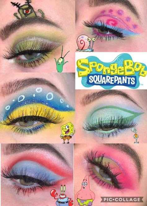 Scooby Doo Eyeshadow, Patrick Star Makeup Spongebob, Spongebob Themed Makeup, Spongebob Makeup Halloween, Spongebob Eye Makeup, Spongebob Makeup Ideas, Spongebob Inspired Makeup, Spongebob Makeup Look, Squidward Makeup