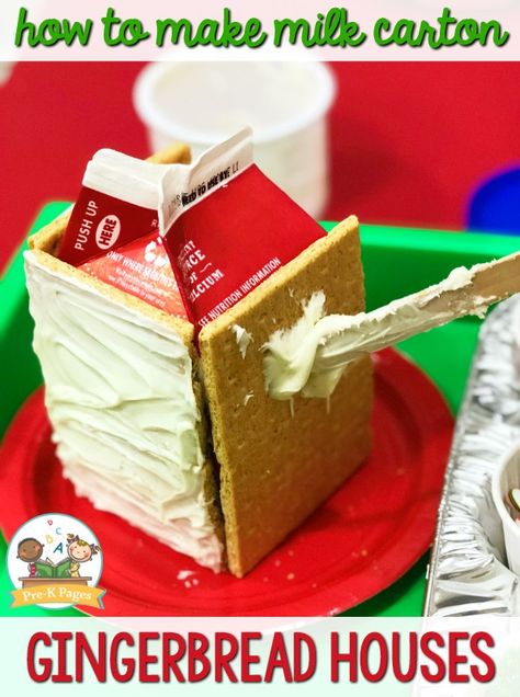 Gingerbread Houses Milk Carton, Gingerbread House With Milk Carton, Science Gingerbread House, Easy Diy Gingerbread House With Kids, Milk Carton Gingerbread House For Kids, Gingerbread Graham Cracker House, Modern L Shaped House, Gingerbread House Milk Carton, Graham Cracker Gingerbread House Easy