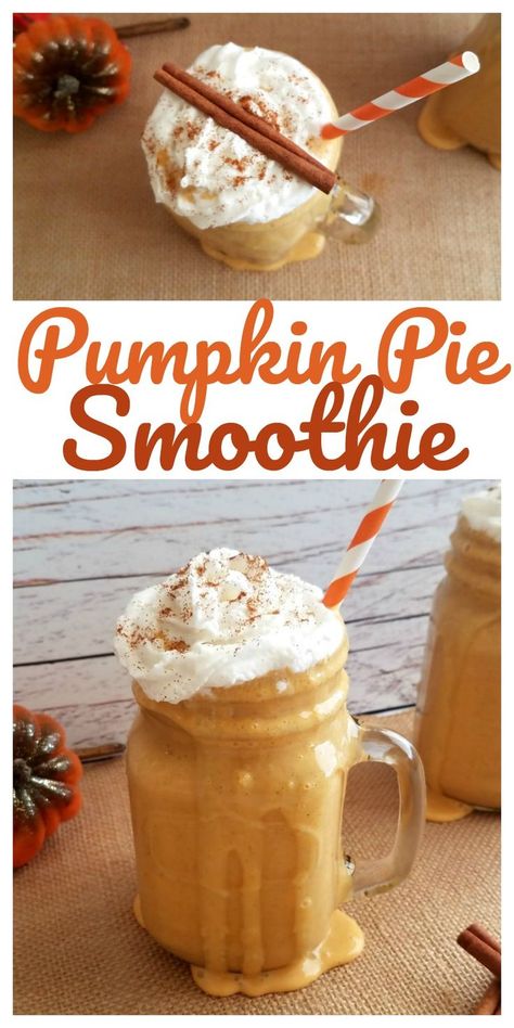 Pumpkin Pie Smoothie Recipe Pumpkin Smoothie Healthy, Veggie Smoothie Recipes, Spiced Pumpkin Pie, Apricot Smoothie, Vegan Shakes, Fall Goodies, Veggie Smoothies, Pumpkin Pie Smoothie, Pumpkin Smoothie