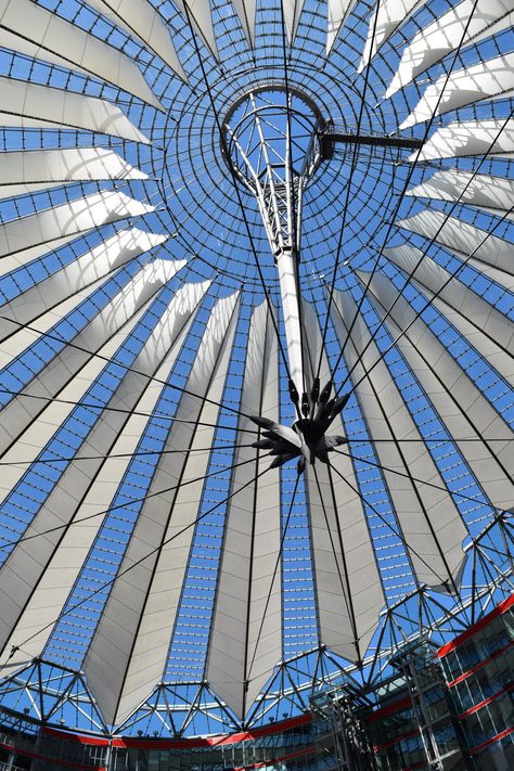 Sony Center (Berlin), designed by Helmut Jahn Sony Center Berlin, Sony Center, Building Design, Circus, Roof, Berlin, Fair Grounds, Floating, Design Ideas