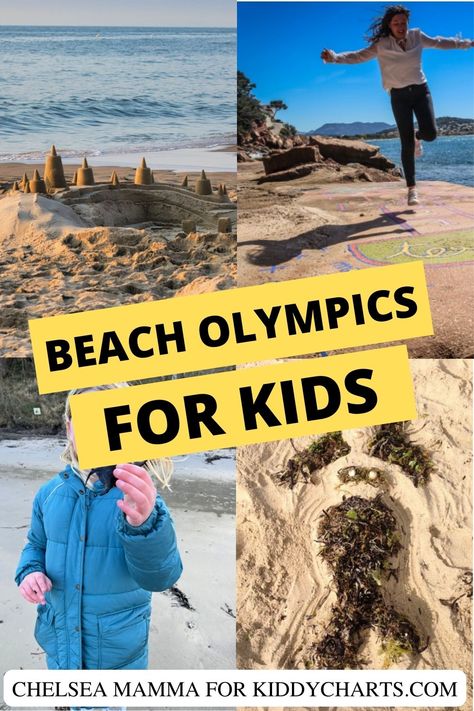 Beach Games For Kids, Beach Games Kids, Kids Summer Olympics Activities, Beach Olympic Games, Beach Olympics, Toddler Olympics, Lifeguard Games, Olympic National Park With Kids, Family Olympic Games Beach