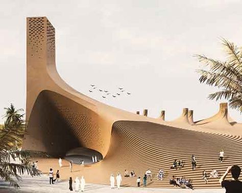 Arabian Architecture Modern, Salmani Architecture Design, Desert Oasis Architecture, Desert Architecture Concept, Salmani Architecture, Modern Islamic Architecture, Desert Building, Uae Desert, Desert Architecture