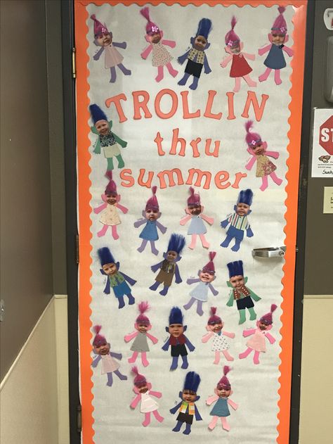 Troll door decor! Trolls Door Decorations Classroom, Trolls Classroom Door, Trolls Door Decoration, Trolls Bulletin Board Ideas, Classroom Holiday Crafts, Preschool Decor, Class Door, Music Camp, Birthday Traditions