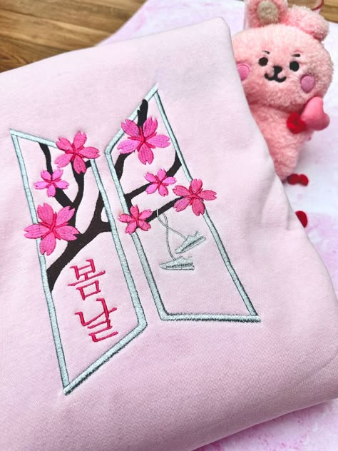 BTS Spring Day Metallic Embroidered Shirt / Sweatshirt / - Etsy Bts Spring Day, Bts Shirt, Walk Alone, Bts Merch, Embroidery Sweatshirt, Walking Alone, Embroidered Sweater, Spring Day, Pink Sweatshirt