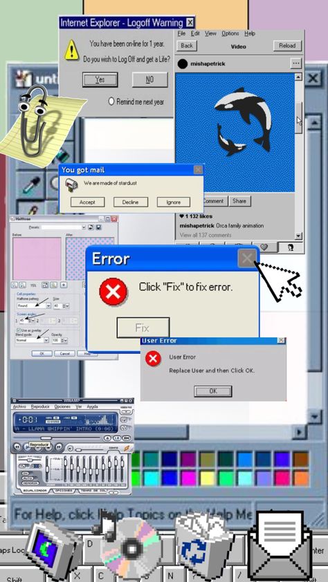 #internet #internetcore #early2000s #computer #internetproblems #fyp #y2k #nineties #clippy #youvegotmail 2000s Aesthetic, Player 1, Art Reference Poses, Make Me Happy, Card Set, Computer, Internet