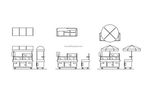 Food kiosk carts min scaled Pool Houses Plans, House Plans Design, Floor Plans House, Glass Railing System, One Storey House, Food Kiosk, Swimming Pool House, 2 Bedroom House Plans, Courtyard House Plans