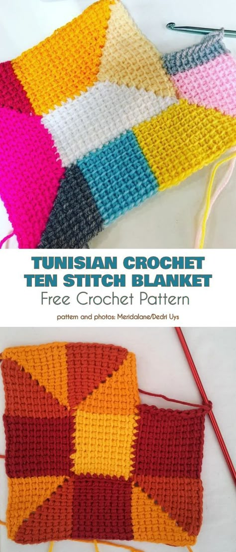 Tunisian Crochet Ten Stitch Blanket Free Crochet Pattern | Your Crochet 10 Stitch Blanket Tunisian Free Pattern, Tunisian 10 Stitch Blanket, Ten Stitch Blanket Crochet, Tunisian Crochet 10 Stitch Blanket, 10 Stitch Crochet Blanket Pattern, What To Make With Tunisian Crochet, Tunisian Log Cabin, Tunisian Crochet Corner To Corner, Tunisian Crochet Blanket Border