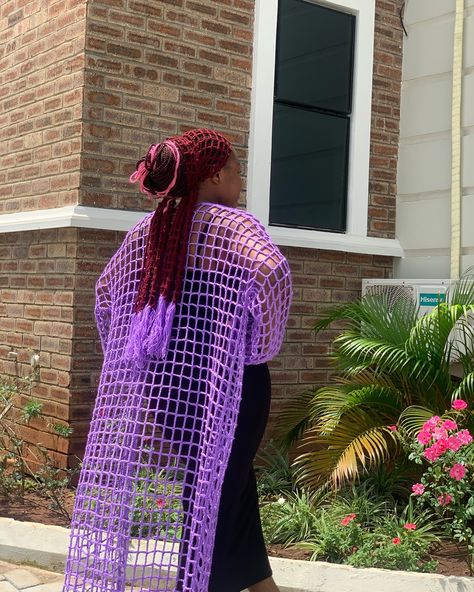 Swipe>>💜Rocking my favorite crochet kimono and matching headscarf today! 💜💜Still in love with this crochet kimono and its stitch after two years😁it’s as good as new and keeps getting compliments every time I wear it! 🥰 💜💜Today, I decided to pair it with this matching scarf, which is also over a year old. I’m thinking of making it in even more colors soon. Hope you enjoy this peek into my wardrobe! #ottd #Crochet #CrochetThing #CrochetLove #CrochetKimono #CrochetPatterns #Kimono #KimonoSt... Crochet Kimono Cardigan Pattern, Crochet Kimono Outfit, Easy Crochet Kimono Pattern Free, Kimono Cardigan Crochet, Crochet Demon Slayer Kimono, Crochet Kimono, Still In Love, Crochet Goodies, Handmade Fashion