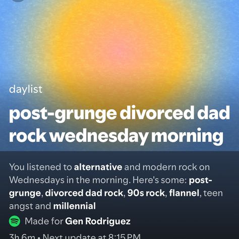 I love how specific these Daylist titles get on Spotify. 😂 Spotify Daylist, 90s Rock, Wednesday Morning