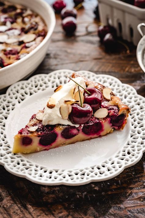 Pastry Photography, Clafoutis Recipe, Clafoutis Recipes, Cherry Clafoutis, Baked Custard, Baked Fruit, French Dessert, Sweet Pie, Fresh Cherries