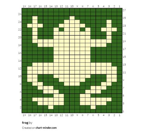 Copy of Copy of frog by margie jay | Chart Minder Easy Intarsia Knitting Patterns, Crochet Tapestry Pattern Frog, Frog Knitting Chart, Crochet Pattern Graph Charts, Elephant Grid Pattern, Crochet Color Work Chart, Crochet Tapestries Pattern, Tapestry Crochet Two Color Pattern, Frog Grid Pattern