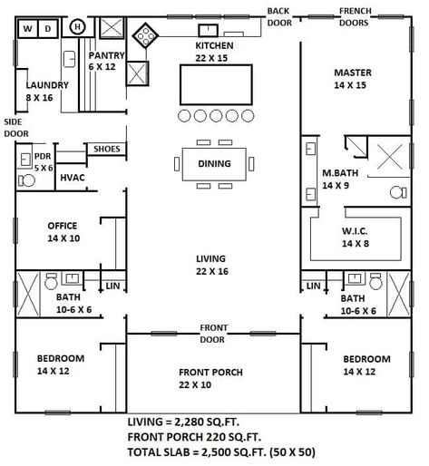 Simple Home Exteriors, 3 Bedroom Ranch Floor Plans Open Concept With Garage, 2 Bed 2.5 Bath Floor Plan, Two Story Barndominium Floor Plans, Open Floor Plan Barndominium, Metal Building House Plans, Metal House Plans, Barn Homes Floor Plans, 3d Floor Plans