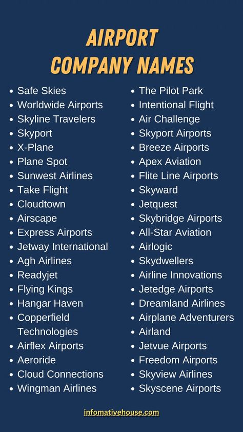 The Most Fictional Airport Company Names Ideas For Business Travel Company Names, Names For Companies, Company Names Ideas, Unique Business Names, Something Creative, Airline Company, Advanced Workout, Instagram Names, Restaurant Names