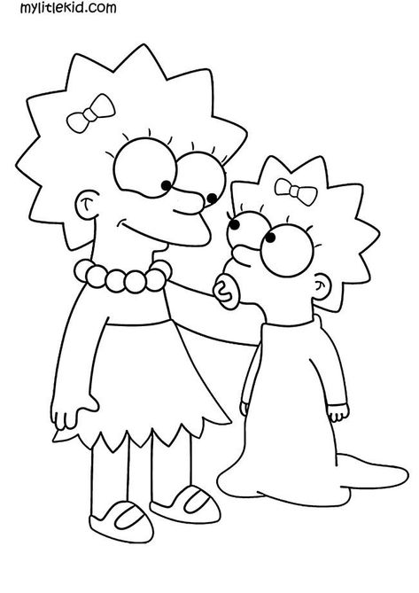 Brother And Sister Tattoo Ideas, Drawings To Trace, Sister Tattoo Ideas, Super Coloring Pages, Simpsons Tattoo, Simpsons Drawings, Line Doodles, Sister Tattoo, Easy Cartoon Drawings