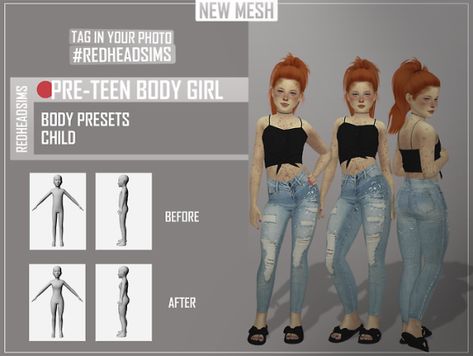 Redhead Sims CC Sims4 Cc Body Mods, Sims 4 Majorette Cc, Sims 4 Cc Pre Teen Mod, Pre Teen Sims 4 Mod, Sims 4 Kids Body Preset, Sims 4 Kid Body Preset, Sims 4 Pre Teen Body Preset, Height Mod Sims 4, Sims 4 Cc Child Body Preset