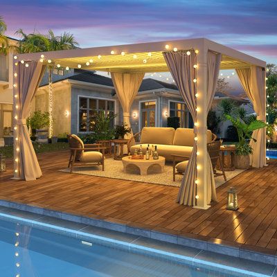 The louvered pergola allows you to adjust the angle of the louvered roof according to your needs, making it easy for people to see the open sky when they need to. Meanwhile, it can adapt to different weather conditions and bring you the most extreme enjoyment, no matter whether it is sunny or cloudy. | EROMMY 10 Ft. W x 10 Ft. D Aluminum Patio Metal Pergola w / Adjustable Louver Roof 88.2 H x 120.0 W x 120.0 D in grayAluminum / Metal | 7' 4 1 / 5" H X 10' W X 10' D | Wayfair Cute Gazebo, Outdoor Patio Roof Ideas, Farm Patio, Skylight Living Room, Skylight Architecture, Modern Skylights, Wall Decor Trends, Louvered Roof, Vintage Inspired Wall Decor