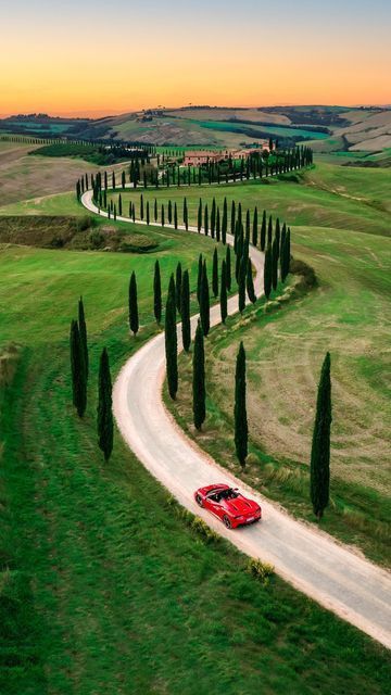 Ferrari In Italy, Luxury Ferrari, Car Top View, Delayed Gratification, Ferrari Italia, Tuscany Landscape, Red Ferrari, European Road Trip, Toscana Italy