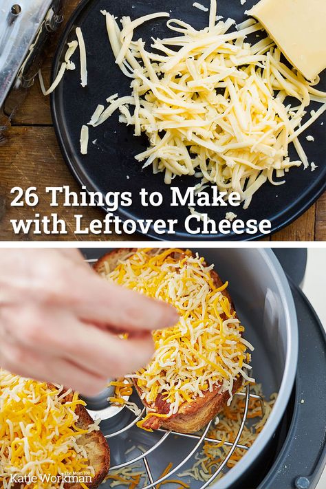 26 Things to Make with Leftover Cheese / Cheese is a perfect springboard for all kinds of terrific dishes, and hard cheeses or packaged shredded cheeses last for a nice long time in the fridge.  #leftovers #leftovercheese #cheesy #cheeserecipes Recipes Using Shredded Cheddar Cheese, What To Make With Cheddar Cheese, Dinners With Cheese, Recipes With Shredded Cheese, Cheddar Cheese Recipes Easy, Things To Make With Cheese, Shredded Cheddar Cheese Recipes, What To Make With Mozzarella Cheese, Leftover Cheese Recipes