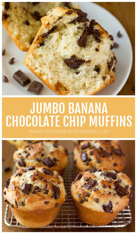 Big Banana Chocolate Chip Muffins, Banana Muffins Jumbo, Bakery Banana Chocolate Chip Muffins, Costco Banana Muffin Recipe, Big Banana Muffins, Jumbo Banana Muffins Recipes, Jumbo Banana Chocolate Chip Muffins, Jumbo Muffin Recipes Breakfast, Bakery Style Banana Choc Chip Muffins