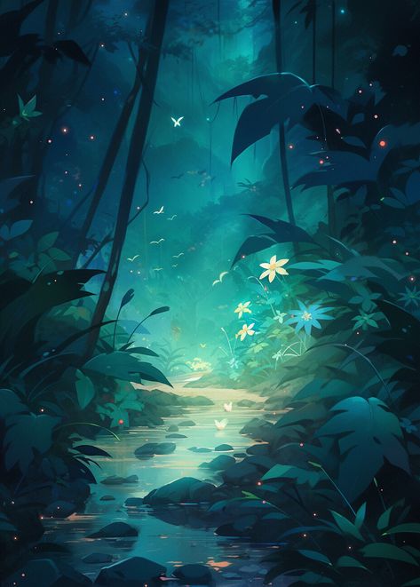 Wallpaper Ethereal, Retro Night, Note Background, Forest Wildlife, Night Nature, Forest And Wildlife, Night Forest, Fantasy Places, In The Jungle