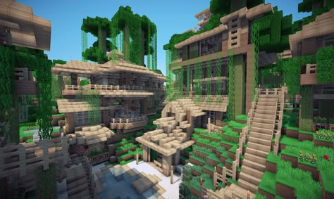 Jungle House on World of Keralis Minecraft Project Minecraft Jungle House, Minecraft Treehouses, Villa Minecraft, Minecraft Houses Xbox, Minecraft Houses Blueprints, Minecraft Structures, Jungle House, Minecraft City, Minecraft Plans