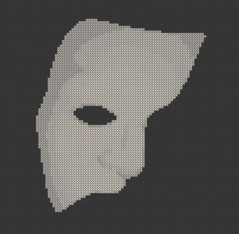 Phantom mask cross-stitch Phantom Of The Opera Mask, Intarsia Knitting Charts, Phantom Mask, Stitch Costume, Opera Mask, Cross Stitch Silhouette, Intarsia Knitting, 8bit Art, Pattern Printable