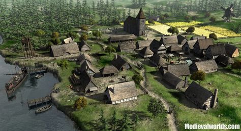 medieval village - | Fantasy Medieval Village Homes | Pinterest ... River Town Fantasy Art, Medieval Village Map, Medieval Village Layout, Medieval Town Layout, Medieval Village Art, Medieval Farm, Village Layout, Village River, River Village