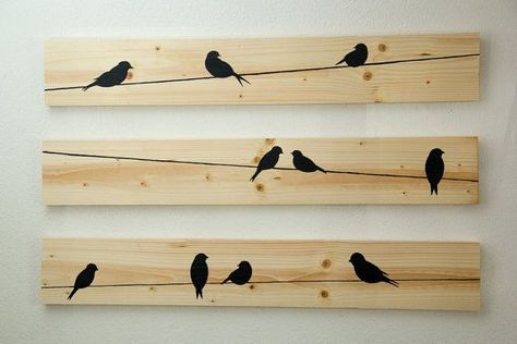 Bird Houses Ideas Diy, Birds On A Wire, Wood Burning Crafts, Diy Holz, Wood Burning Art, Pallet Art, Wooden Wall Decor, Rustic Wall Art, Rustic Walls