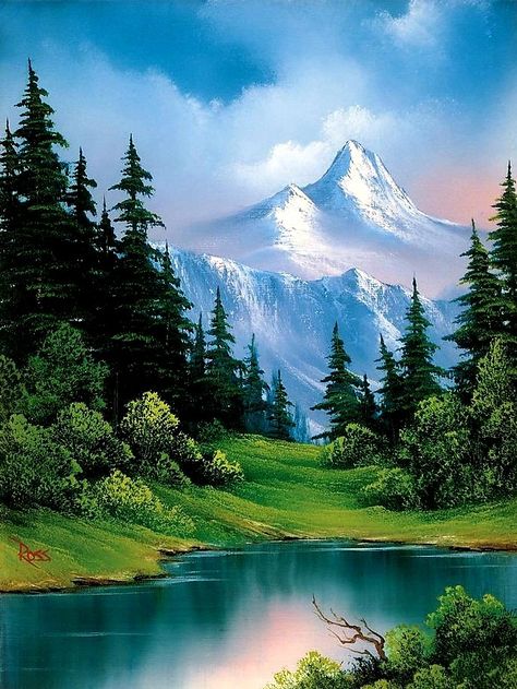 Fall Canvas Painting, Beautiful Landscape Paintings, Bob Ross Paintings, Mountain Landscape Painting, Fall Canvas, Small Canvas Paintings, Canvas For Beginners, Canvas Drawings, Easy Canvas Painting