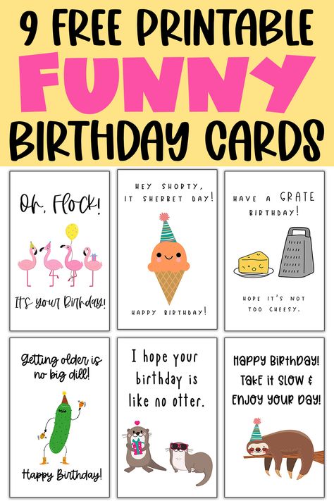 Download this set of 9 funny homemade birthday cards! These free printable birthday cards are an inexpensive alternative to typical store bought greeting cards. Plus, they’re unique. The insides are blank so that you can add your own message. A free Belated birthday card is included in this set. There are cards from a single person and also from groups. Funny Belated Birthday Cards, Birthday Card Funny For Him, Funny Diy Birthday Cards Friend, Happy Birthday Card Funny Friends Humor, Funny Card Ideas For Friends, Diy Funny Birthday Cards, Funny Homemade Birthday Cards, Funny Diy Birthday Cards, Birthday Card Printable Free