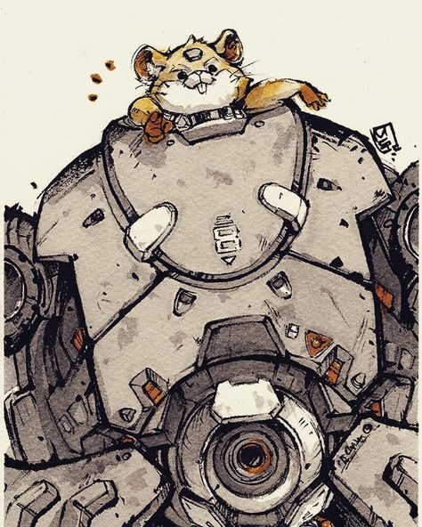 Hammond, the tanky but cute guy in Overwatch ^^ #overwatch #hammond #hamster #fanart #ink #sketch #sumi #mecha #cute Wrecking Ball Overwatch Fanart, Hammond Overwatch Fanart, Hammond Overwatch, Overwatch Robot, Overwatch Sketch, Overwatch Concept, Mlp Spike, The Odd 1s Out, Overwatch Drawings