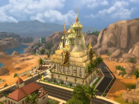 Indian Temple Architecture, Central Hall, Temple Architecture, Elephant Statue, Hindu Temple, Durga Goddess, Sims 4 Build, Agra, Game Inspiration