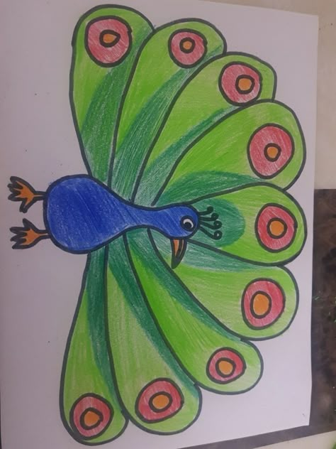 Peacock Drawing For Kids, Peacock Drawing Easy, Sunflower Drawing Easy, Drawing Pictures For Kids, Scenery Drawing For Kids, Drawing Easy Step By Step, Peacock Drawing, Hand Art Kids