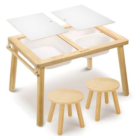 Ours toddler table and chair set made from high-quality solid wood, It has been polished multiple times to create a smooth, rounded finish that protects children's safety. The sturdy construction ensures that it can withstand years of indoor use and will hold up well over time. This kids craft table with storage is the greast gift for children on Birthday, Chrismas and Thanksgiving day,children can immediately have their own table. This wooden baby table has a sturdy and stable structure but is Kid Art Table, Playroom Table And Chairs, Art Table For Kids, Kids Chair And Table, Toddler Sensory Table, Small Kids Table, Kids Table With Storage, Toddler Activity Table, Kids Folding Table