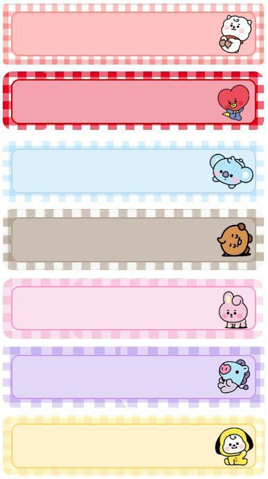 Bt21 Bookmark, School Stickers Labels, Printable Paper Patterns, Notebook Labels, Name Tag For School, Subject Labels, Penanda Buku, Note Pad Design, Note Writing Paper