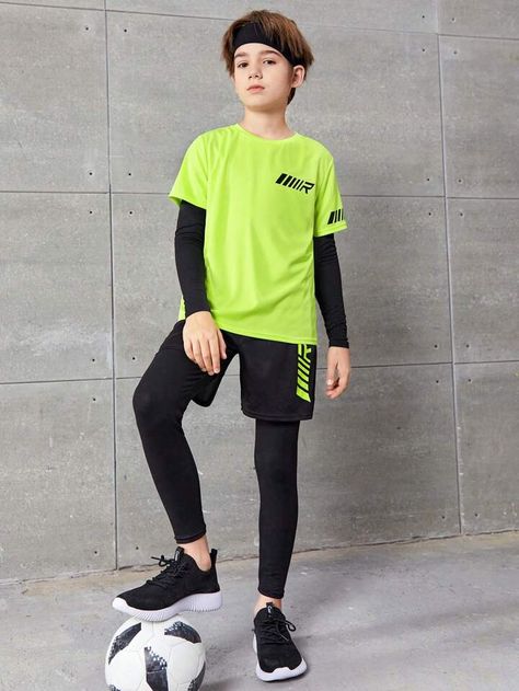 SHEIN Tween Boy Fit Casual Round Neck T-Shirt Pants Sportswear Two-Piece Set | SHEIN USA Boy Activewear, Boys Fits, Boys Clothing, Shirt And Pants, Boys Shirts, Fashion Online Shop, Boy's Clothing, Short Sets, All Fashion