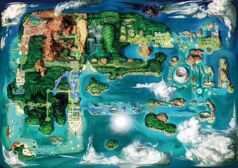 Pokémon Omega Ruby Alpha Sapphire Hoenn Map Concept Art Omega Ruby Alpha Sapphire, Pokemon Alpha, Pokémon Ruby And Sapphire, Pokemon Z, Pokemon Omega, Pokemon Omega Ruby, Hoenn Region, Steven Stone, Pokemon Emerald