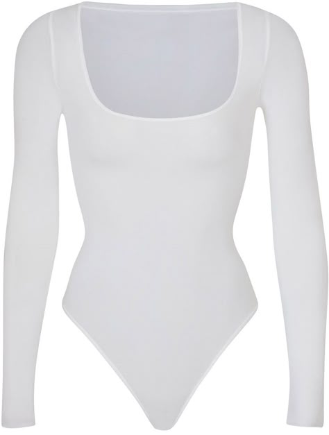 SKIMS - JELLY SHEER LONG SLEEVE BODYSUIT -- MARBLE White Body Suits Long Sleeve, Skim Body Suit, White Bodysuit Outfit, White Body Suit, White Long Sleeve Bodysuit, Bodysuit Tops, Sheer Long Sleeve, Lazy Day Outfits, Stretchy Tops