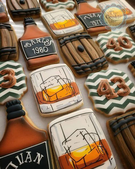 Whiskey Cookies, Bourbon Cookies, Chocolate Covered Strawberries Bouquet, Sugar Cookie Icing, Sugar Cookie Designs, Birthday Party Theme Decorations, Cookie Icing, Cut Out Cookies, Delicious Treats