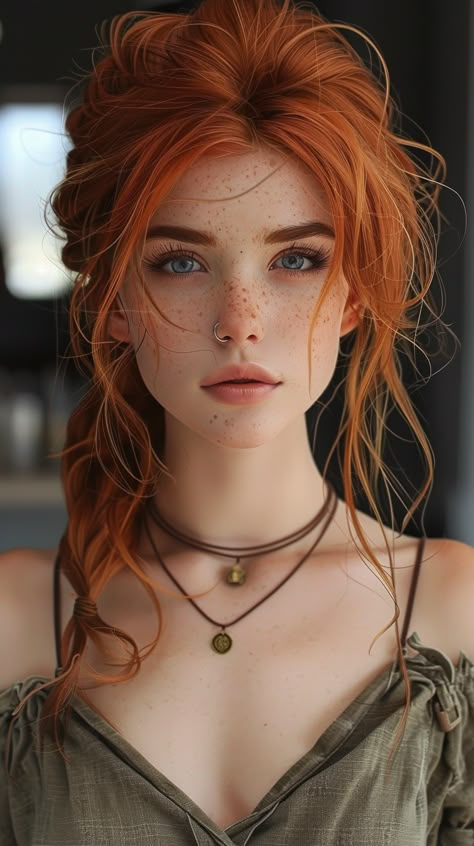 Crown Braid Hairstyles, Redhead Woman Character Inspiration, Auburn Hair Woman Character Inspiration, Short Gray Hair, Red Hair And Freckles, Redhead Warrior Woman, Face Reference Redhead, Red Hair Medieval Woman, Hairstyles For Ladies