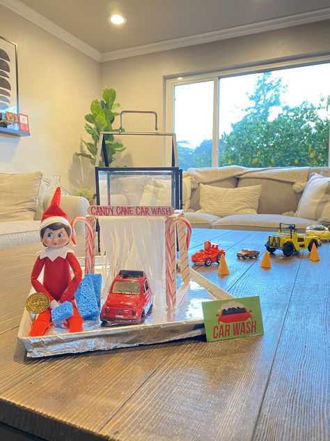 Elf Car Wash Ideas, Elf On The Shelf Shopping Cart, Elf On The Shelf Car Wash, Elf On The Shelf Scooter Ideas, Elf On The Shelf In The Car, Elf Car Wash, Diy Car Wash, Buddy Elf, Elf Shenanigans