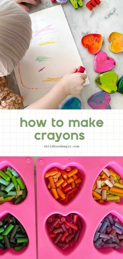 How To Make Crayons - Childhood Magic How To Make Crayons, Crayon Silicone Mold, Make Crayons, Homemade Crayons, Crayon Molds, Mother's Day Crafts For Kids, Making Crayons, Rainbow Crayons, Recycled Crayons